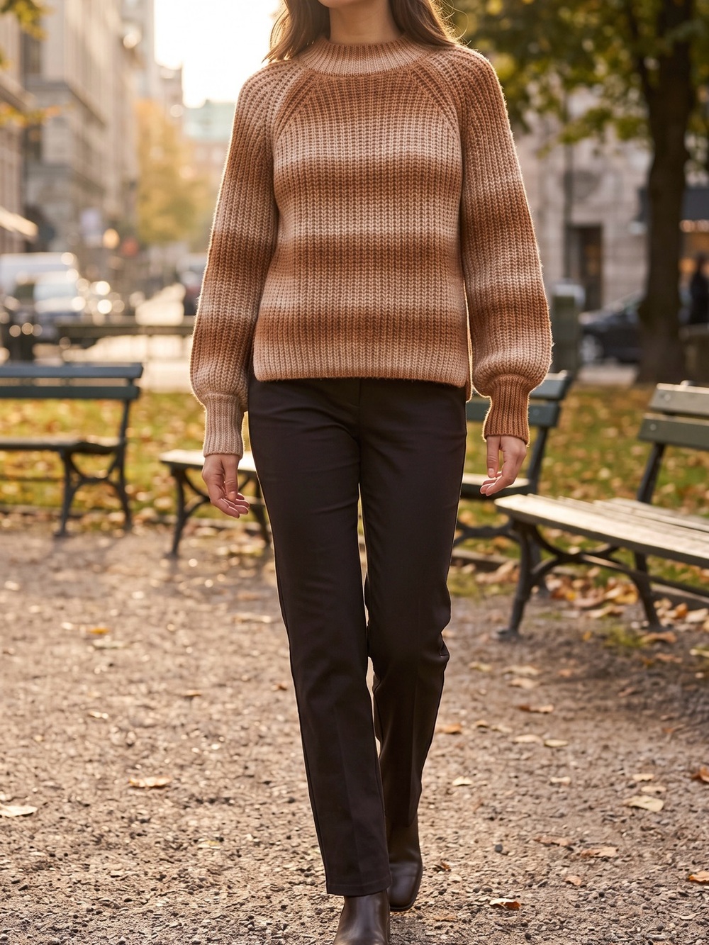 Cloud Chaser Crewneck Sweater in Warm Brown Ombré